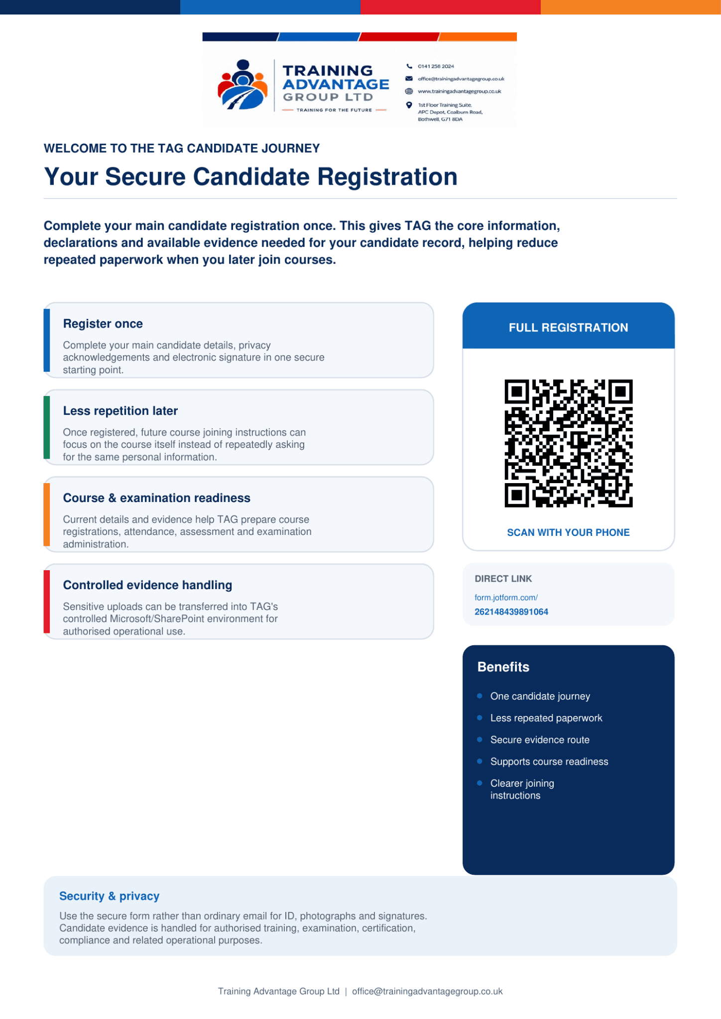 Complete Full Candidate Registration — TAG secure form preview